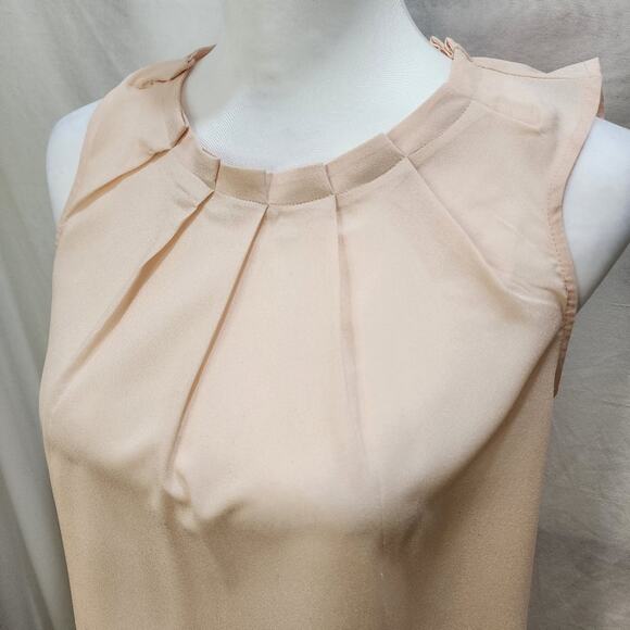 New York and Company Pleated High Collar Sleeveless Pink Blouse, Size X-Small - Picture 3 of 8